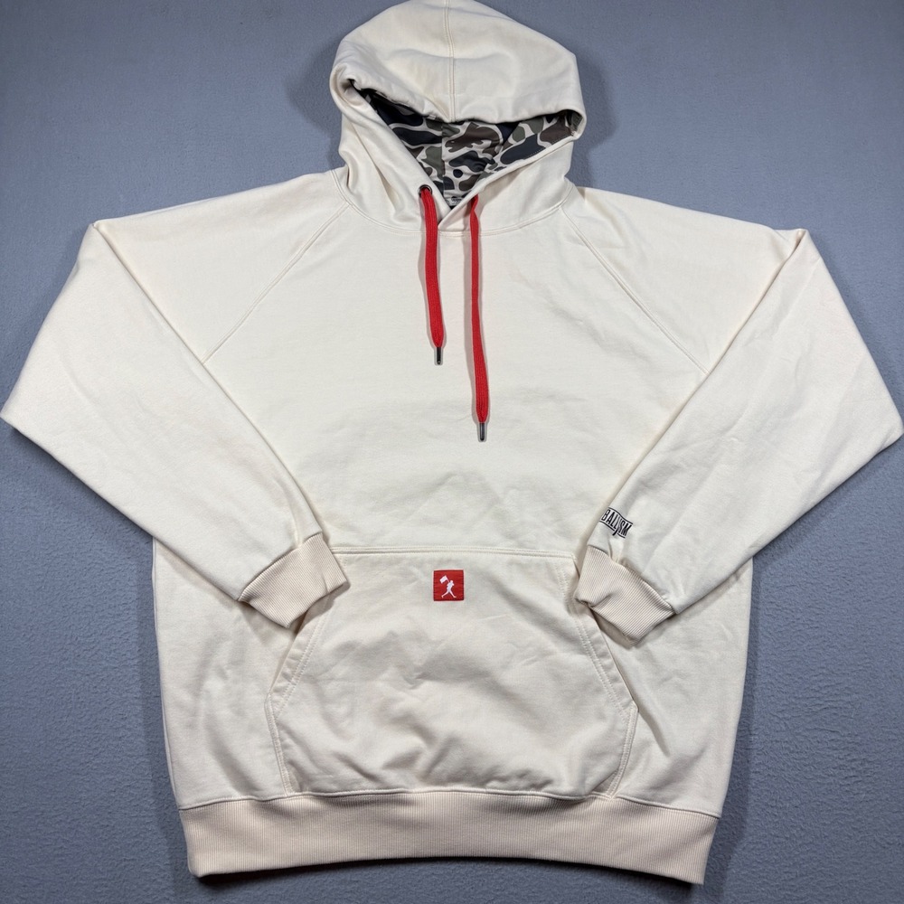 Baseballism Fishing Club Hoodie Mens Large Cream Excellent Camo Graphic Raglan